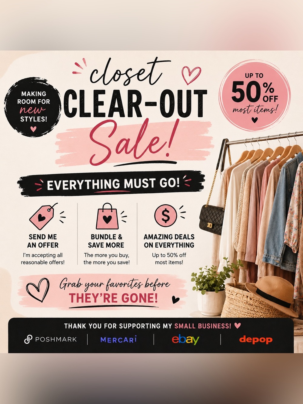 🚨 Closet Clear-Out Sale • Accepting Offers • Bundle & Save • Up to 50% Off!